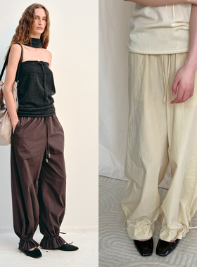 CETTCE 现货 Intheli 棉布手工钉珠系带松紧腰抽绳束脚灯笼裤长裤