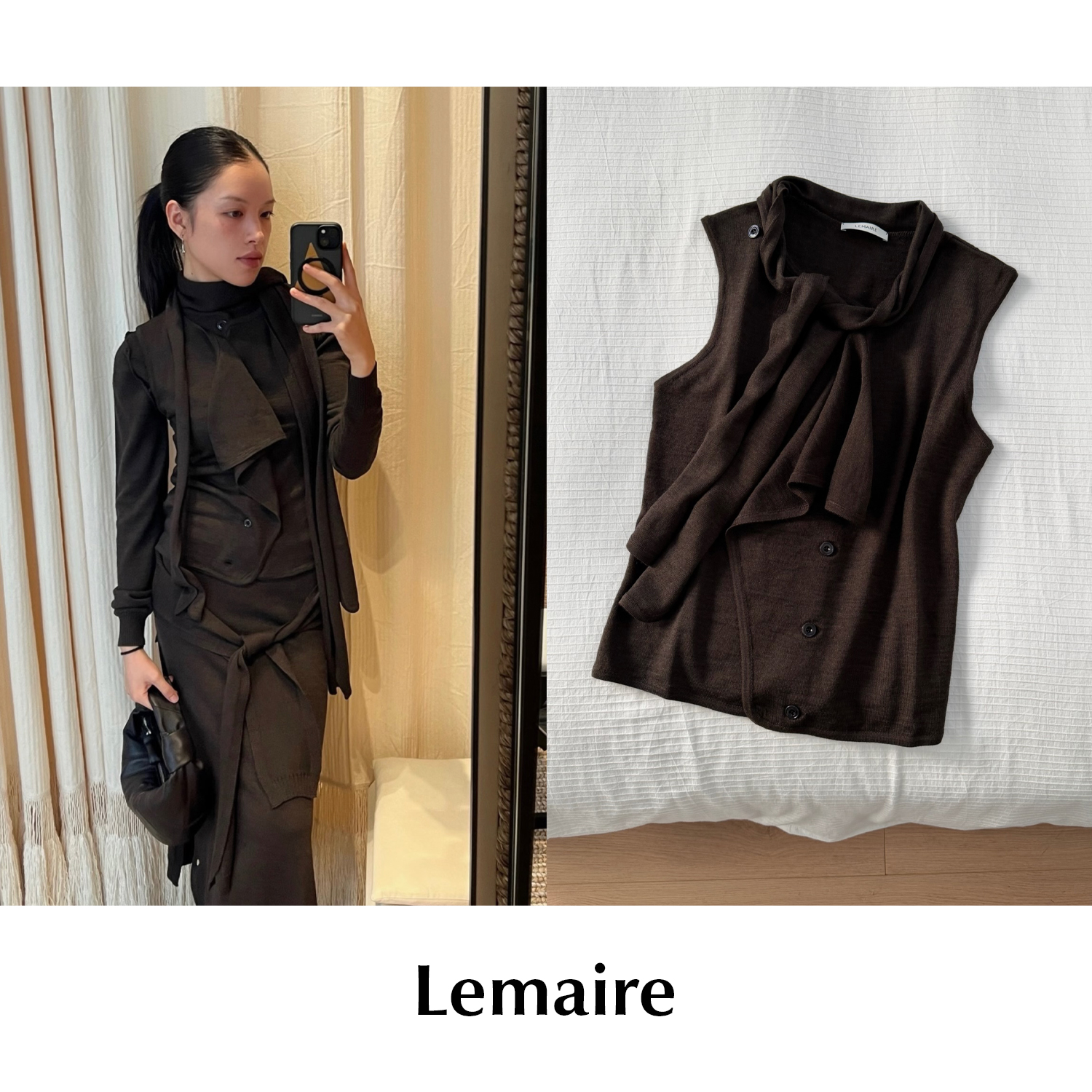 CETTCE 现货 Lemaire 不对称围巾针织系带无袖背心马甲开衫