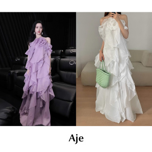 立体花朵荷叶边挂脖露背连衣裙Pandorea AJE CETTCE 现货