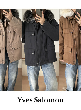 CETTCE 现货 Yves Salomon 狐狸毛兔毛羽绒袖拆卸派克服工装外套