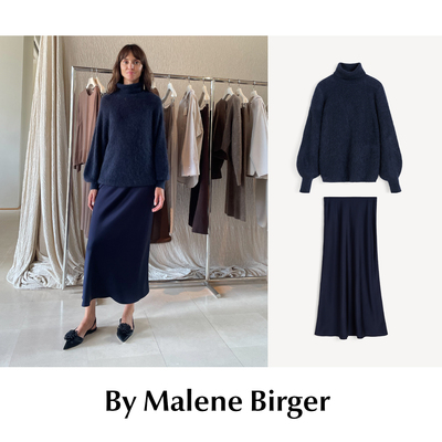 CETTCE 现货 By Malene Birger 羊毛混纺高领毛衣真丝半身裙套装