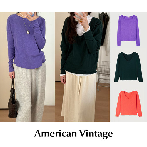 CETTCE 现货 American Vintage 法式慵懒纯色宽松长袖T恤上衣