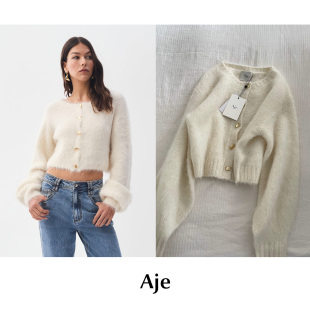 蓬松羊驼毛针织圆领针织外套开衫 CETTCE 灯笼袖 AJE 现货