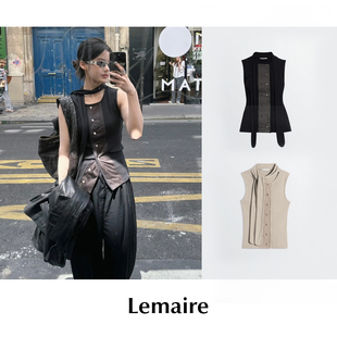 不对称系带双排扣针织无袖 CETTCE 现货 Lemaire 背心马甲 修身