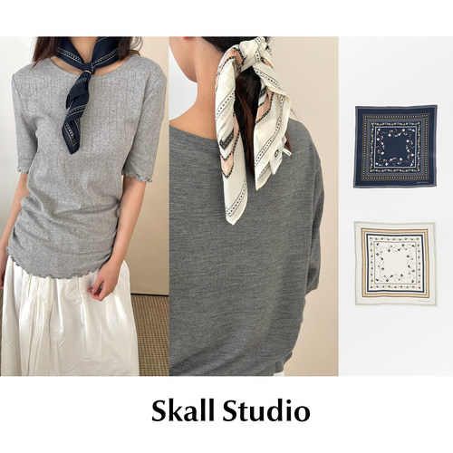 CETTCE 现货 Skall Studio 纯棉正方形印花图案两色方巾丝巾围巾