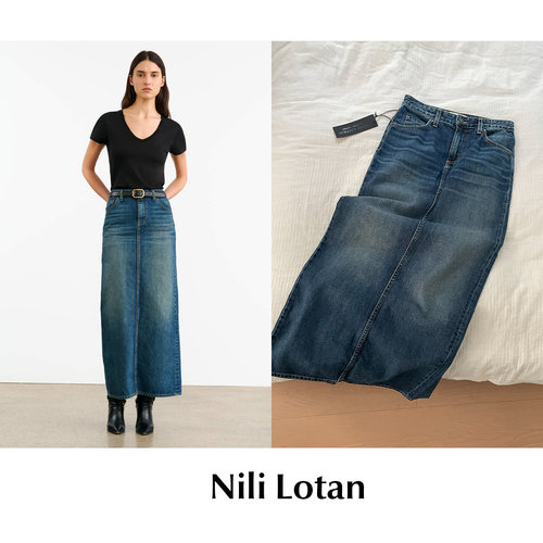 【SALE】CETTCE 现货 Nili Lotan 中腰中长款铅笔裙Ozzy牛仔半裙