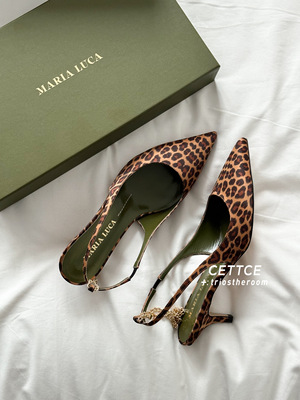【SALE】CETTCE 现货 Maria Luca 豹纹细跟绒面金色脚链高跟鞋