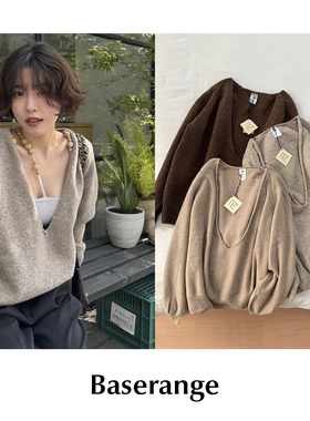 CETTCE 现货 Baserange 棕色宽松深V领套头针织衫长袖毛衣Soar