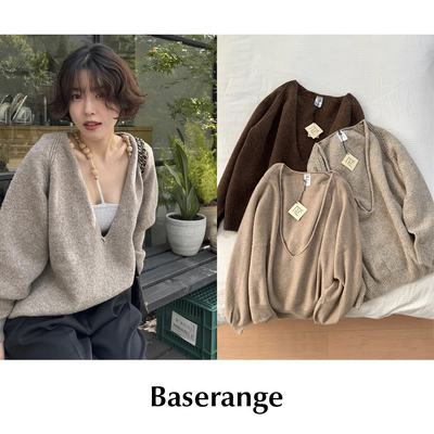 CETTCE 现货 Baserange 棕色宽松深V领套头针织衫长袖毛衣Soar