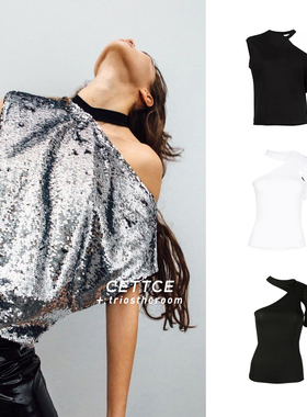 【SALE】CETTCE 折扣现货 RTA 不对称棉质亮片解构风短袖上衣