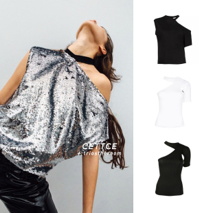 SALE 不对称棉质亮片解构风短袖 CETTCE RTA 上衣 折扣现货