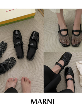 CETTCE 现货 Marni 亮面钻饰网面方头玛丽珍浅口芭蕾平底鞋
