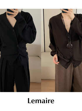 CETTCE 现货 Lemaire 经典不对称V领斜襟羊毛针织开衫毛衣