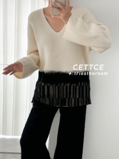 折扣现货 SALE CETTCE V领羊毛网纱拼接针织吊带毛衣 Joseph