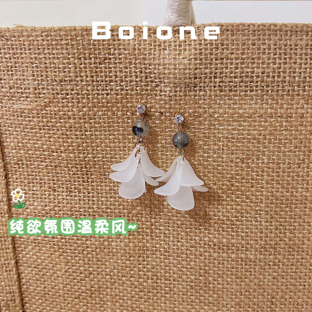 仙气温柔花朵流苏耳夹女修饰脸型