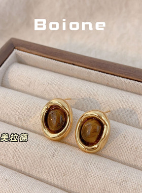 秋意正浓复古美拉德咖色几何耳钉