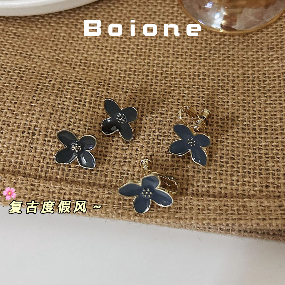 【实拍】复古甜美雾蓝花朵耳夹