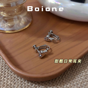 boione春夏甜酷少女感银色金属双爱心螺旋耳夹无耳洞女新款高级感