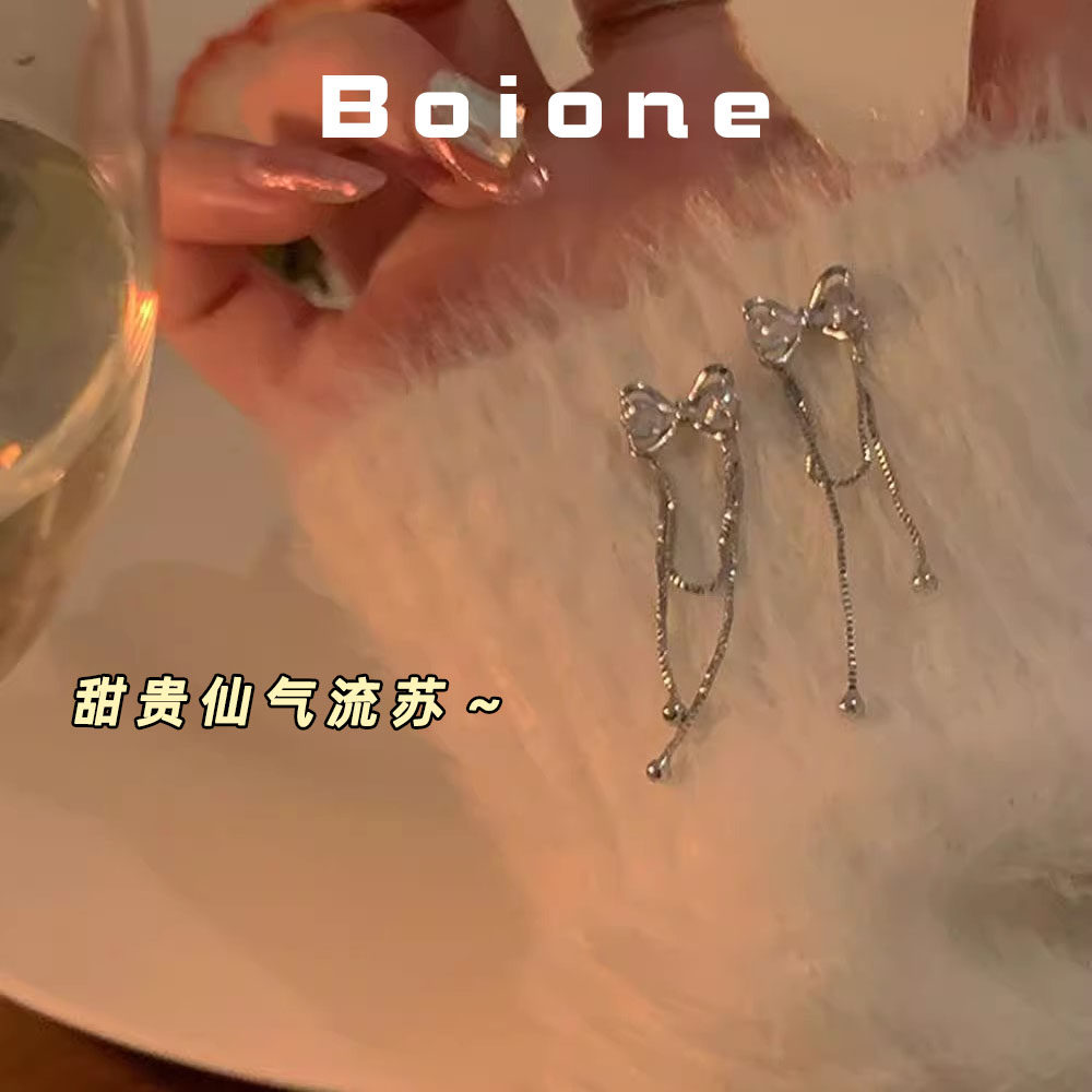 甜贵千金高级感蝴蝶结流苏耳饰