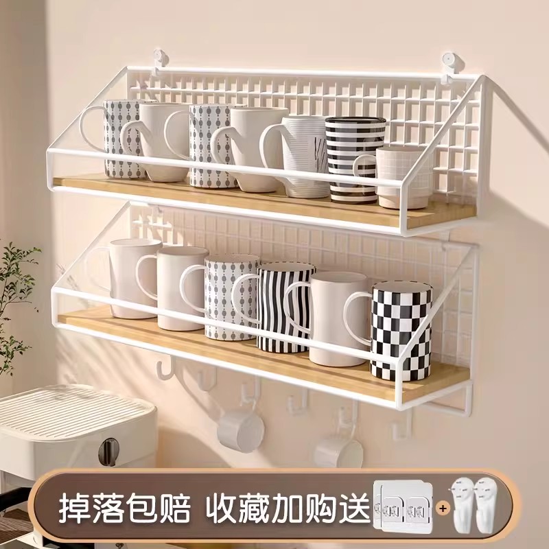 实木免打孔壁挂水杯收纳架图片