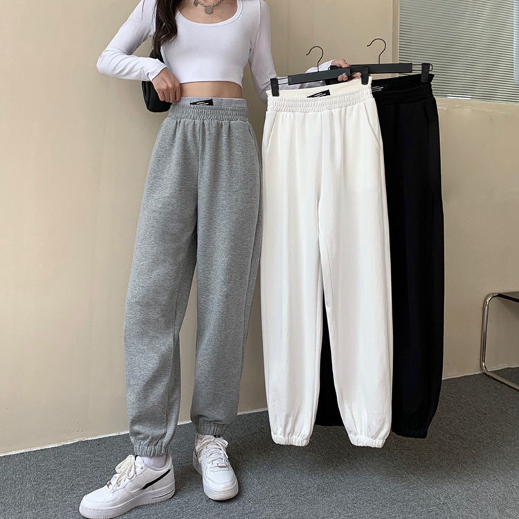 Official picture cotton 2021 spring corset leisure sports pants women's New High Waist Wide Leg Pants