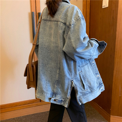 Autumn, winter and spring new Korean style retro washed old denim coat for women's loose and versatile student jacket