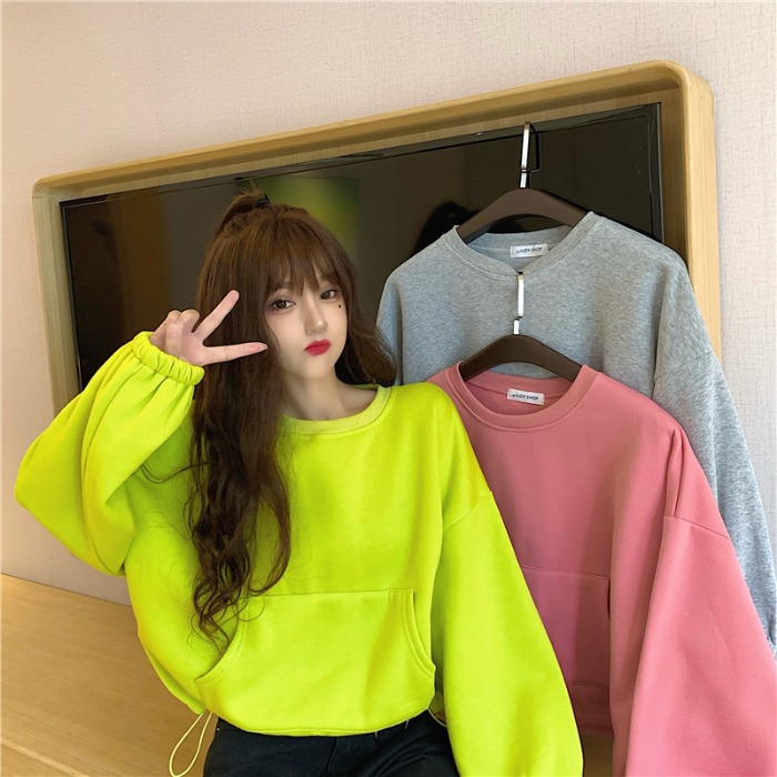 Real shot of 250g sweater winter net red solid color plush short jacket