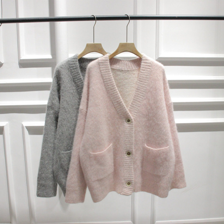 韩国宽松休闲兔毛外套针织开衫