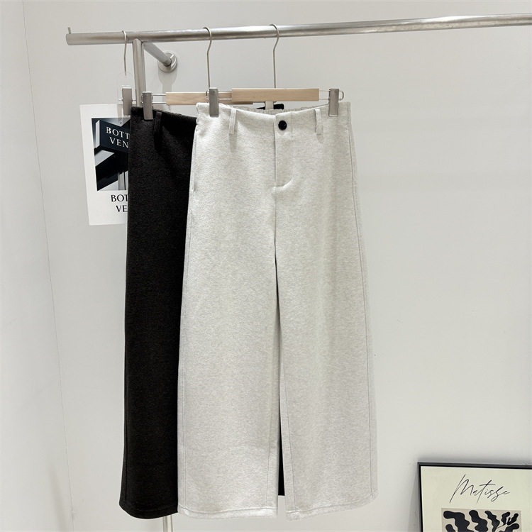 欧货订单冬装新款高品质高腰宽松直筒裤休闲长裤阔腿裤毛呢裤女