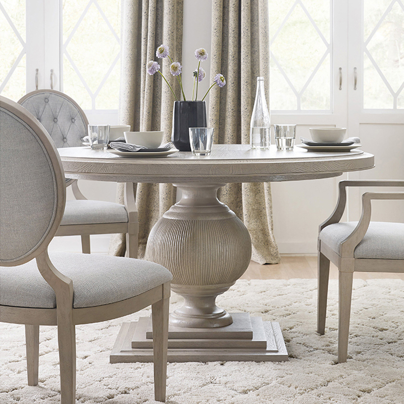 美式乡村实木圆形餐台桌型餐厅复古做旧饭桌简约大理石设计定制