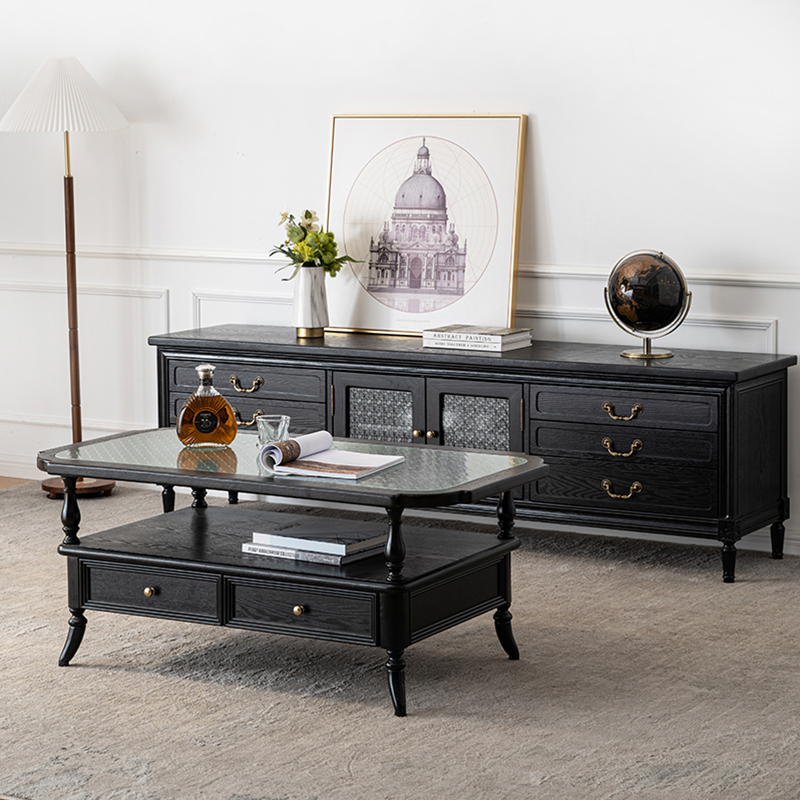 美式轻奢茶几简约茶桌客厅椭圆形北欧式实木中式手工雕刻法式