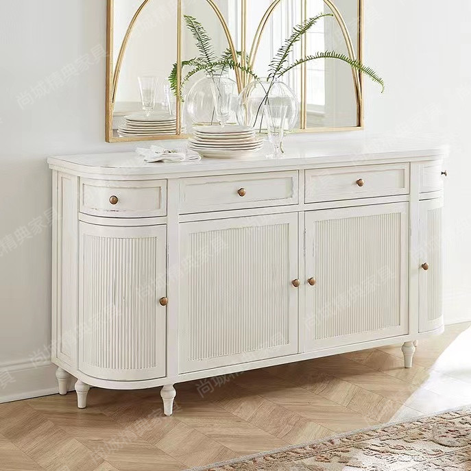 法式复古玄关柜简约现代白色实木餐边柜美式客厅装饰储物柜可定制