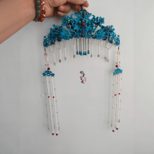 故里簪花巷原创仿清代点翠眉子花钿额冠旧色仿古董清汉女头饰发簪