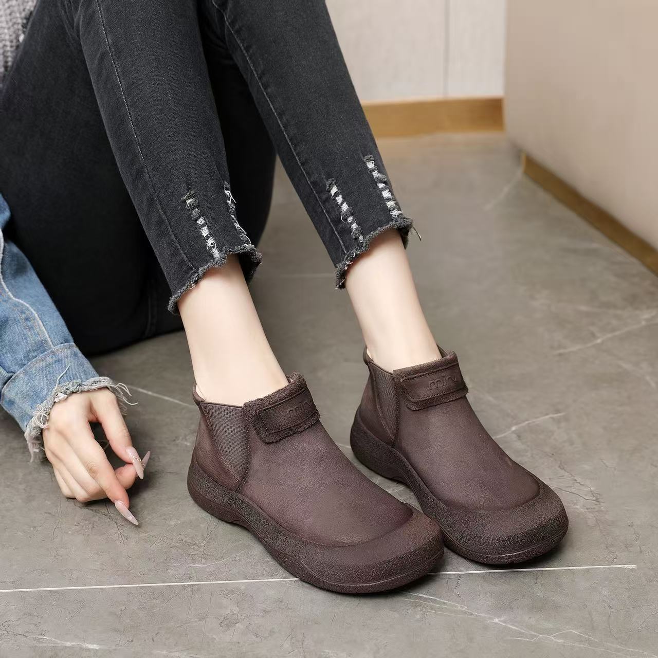 真皮厚底马丁靴女2025新款秋冬复古英伦风短筒靴子百搭休闲鞋