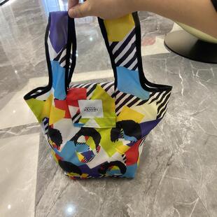 精品外贸单可折叠便携超市购物袋手拎袋涂鸦风文艺范彩色手提兜子