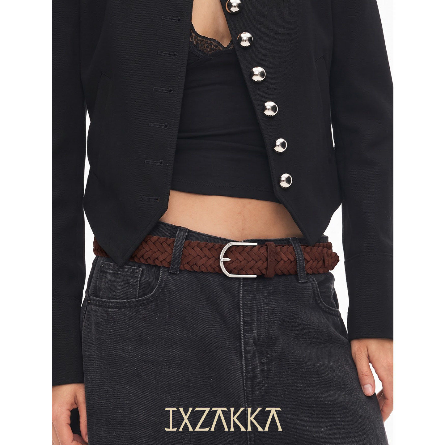 IXZAKKA法式编织做旧真皮腰带