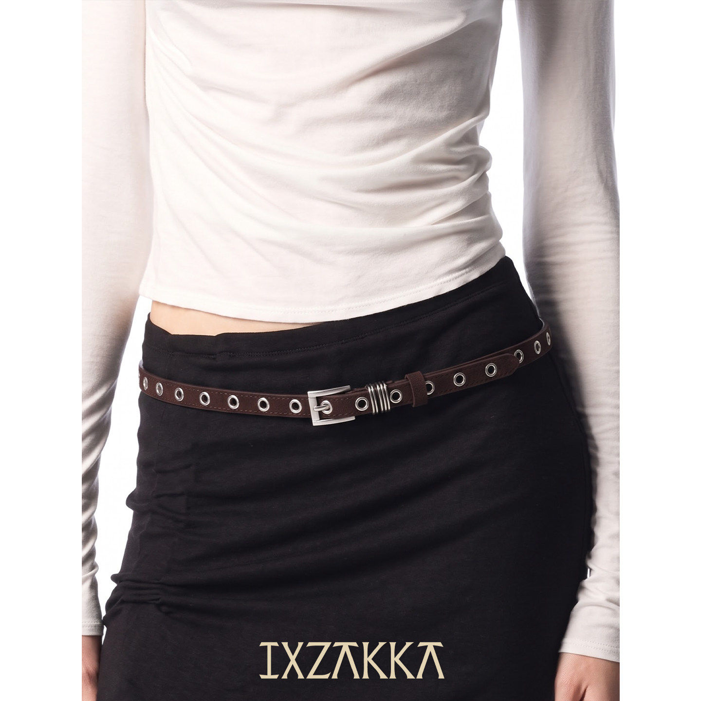 IXZAKKA复古圆孔牛皮针扣腰带
