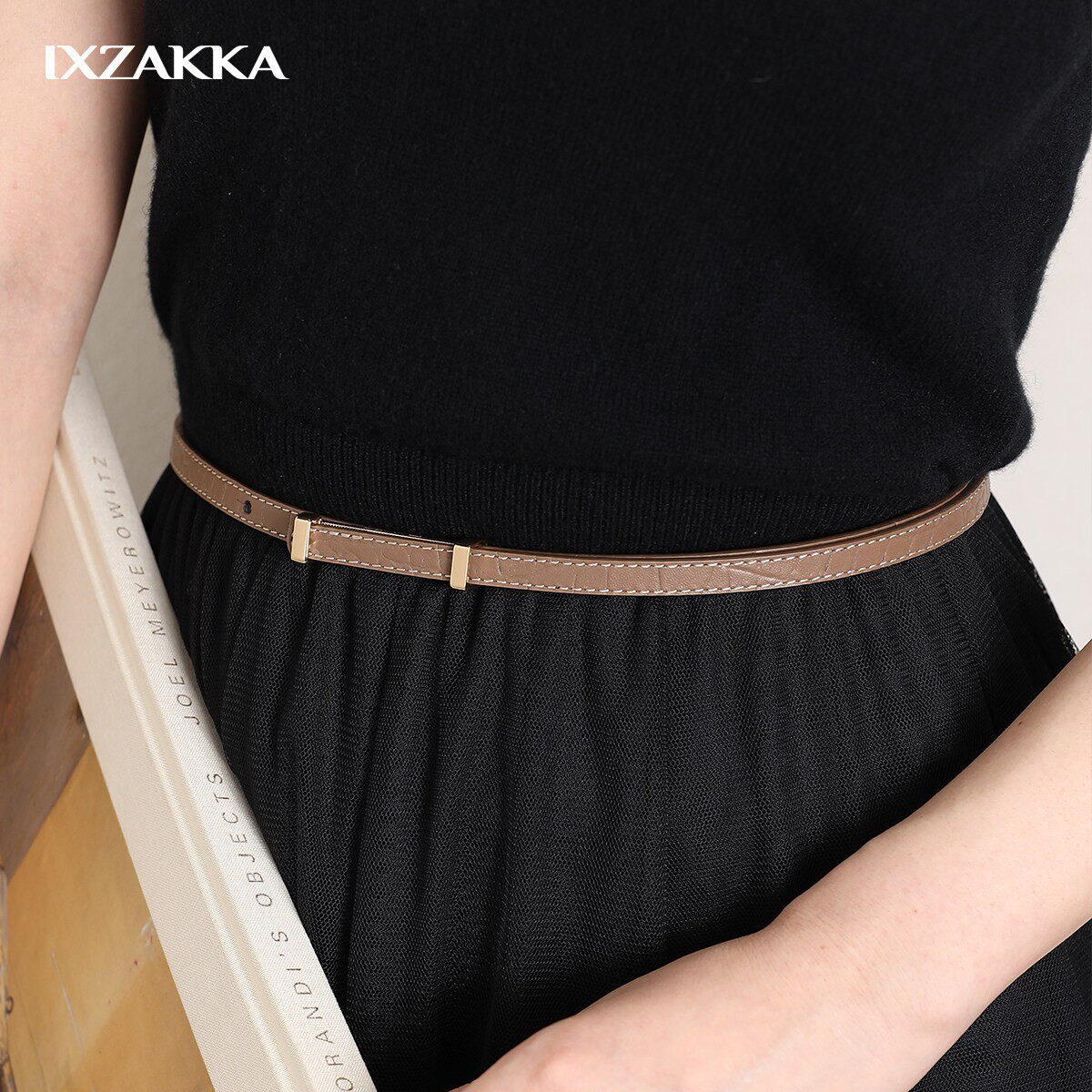 IXZAKKA艾卡 轻奢双金扣细腰带女真皮百搭西装连衣裙收腰皮带
