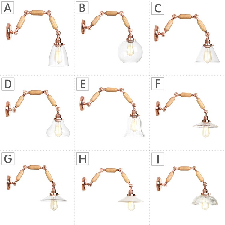 美式loft铁艺电镀玫瑰金个性床头过道楼梯RH简约透明玻璃木艺壁灯