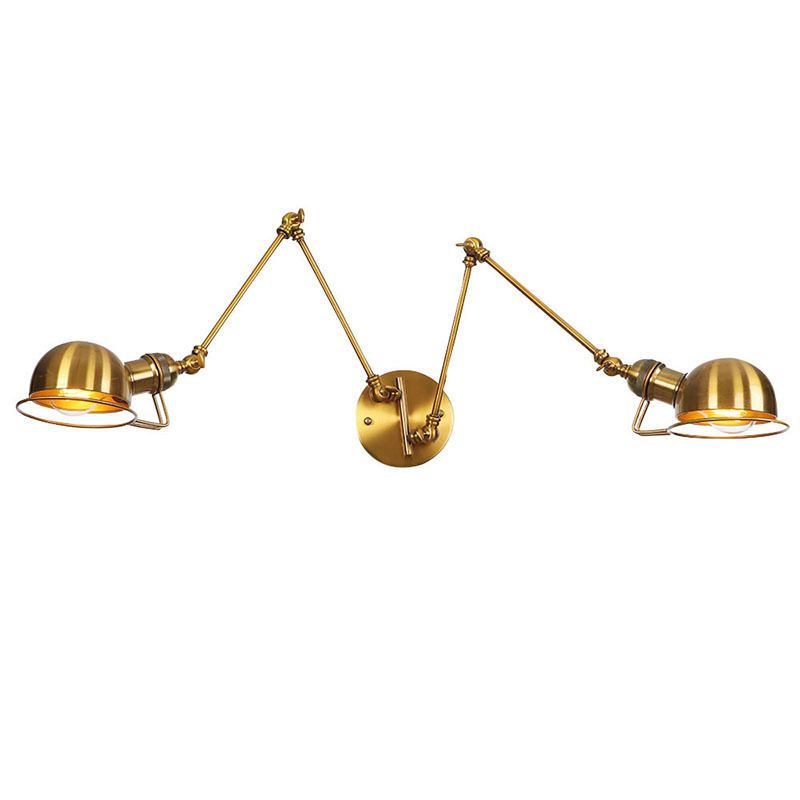 北欧客厅餐厅长臂伸缩铁艺灯卡座法国古铜色铁锈色黑色双头壁灯