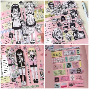 线条研究室12月新品电波喫茶店电波女子高中黑白女仆咕卡手账贴纸
