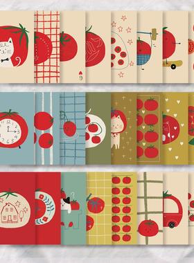 N酱【番茄的猜想】m5内页整本双面印刷可爱番茄小猫复古手帐素材