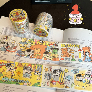猫牌盐汽水整卷胶带周年卡通特油手账贴纸和纸穿搭日付全套