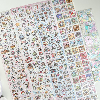 一只兔分装原创贴纸卷 可爱小动物邮票贴百搭拼贴胶带细闪模切