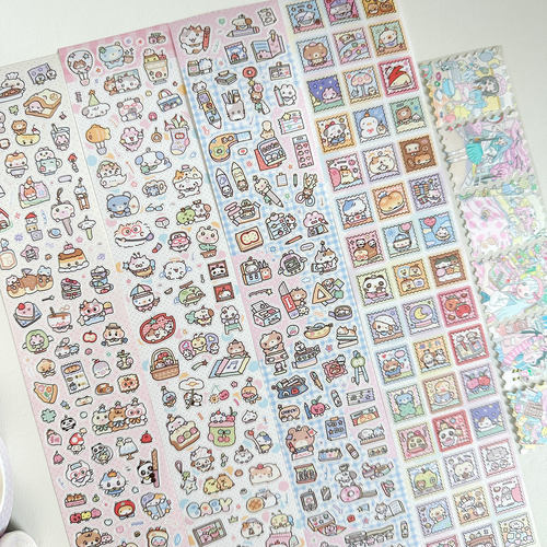 一只兔分装原创贴纸卷 可爱小动物邮票贴百搭拼贴胶带细闪模切