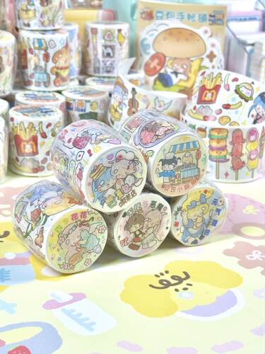 豆包手帐铺1月新品手帐胶带豆包小厨娘/四季花花可爱风手账拼贴