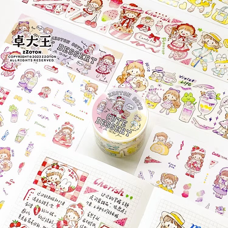 卓大王阿卓今日穿搭可爱甜品胶带和纸手绘素材手帐贴纸拼贴小女孩
