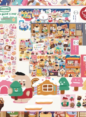 zoozoo原创猪猪造景贴纸可爱造景咕卡手帐猪大肠可露丽雪人贴纸