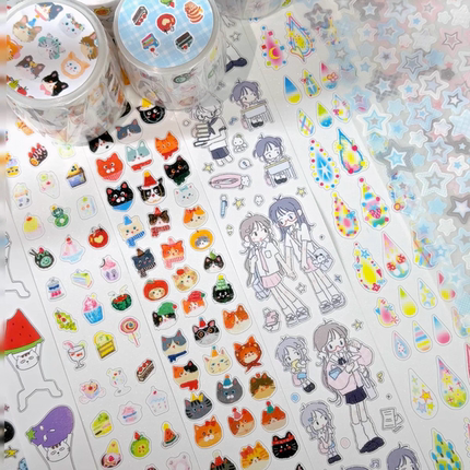 N1ng酱7月新品整卷原创手帐贴纸卷切膜猫猫头甜品同心圆老娘和猫