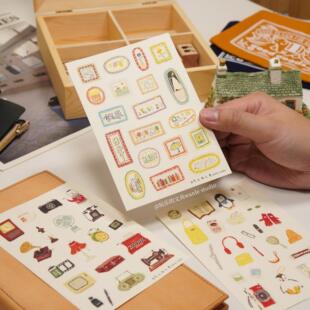 玩乐的文具2025春季手账贴纸圈圈包包里复古小物特种纸装饰diy